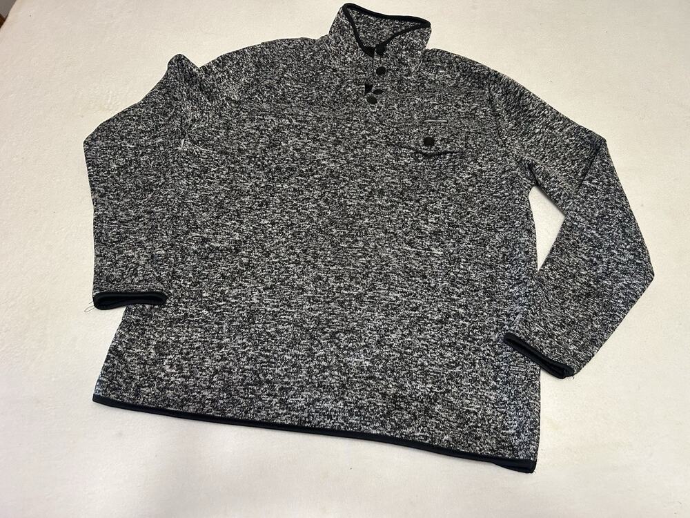 Free Nature Mens Fleece Pullover Sweater Size L Black White Marled Snap Neck